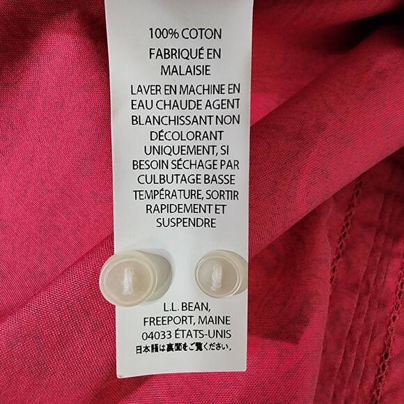 LL Bean Womens Wrinkle Resist Pleated Shirt XL Petite Paisley Hidden Button Pink - Picture 12 of 13